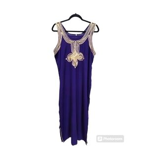 Purple Large Embellished Embroidered Side Slits Maxi Dress